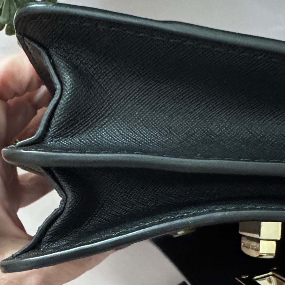 Henri Bendel Black Leather Shoulder Bag with Gold Accents School Bag - Picture 12 of 15